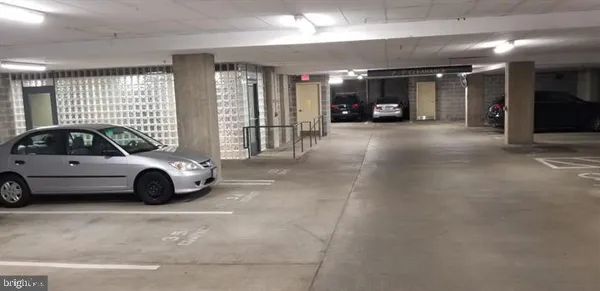 a view of a car in garage