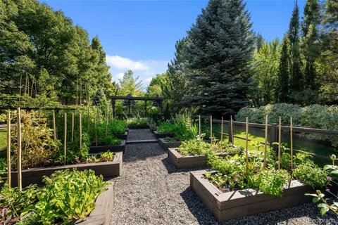 a view of a garden with a patio