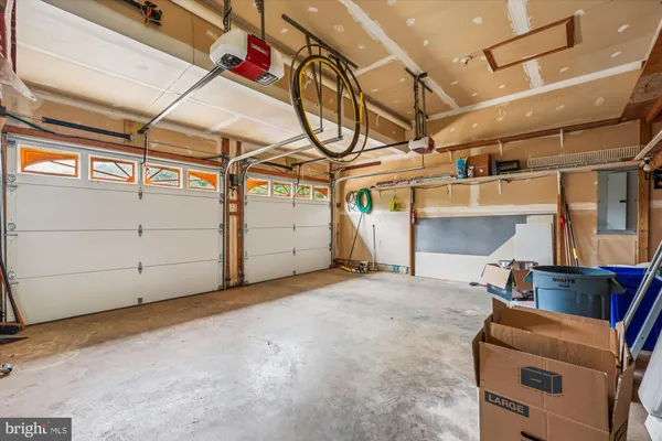 a view of a garage with storage
