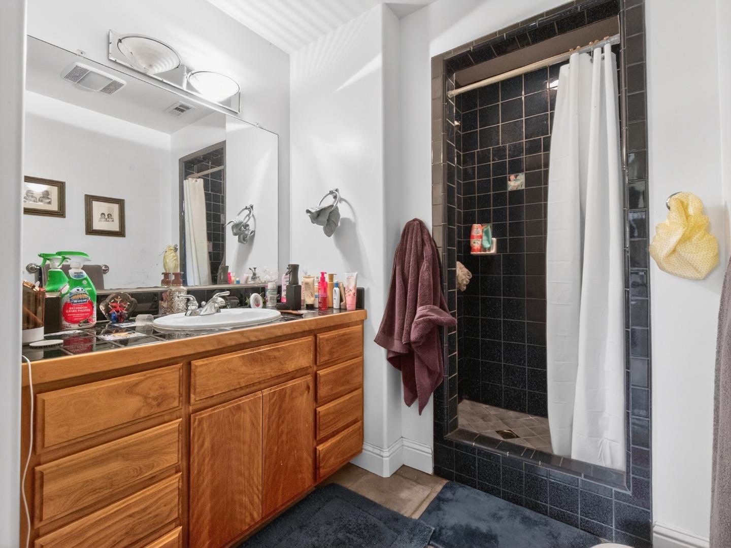 209 Hames Road Watsonville, CA 95076 - Photo 57 of 60 a bathroom with a shower sink and mirror