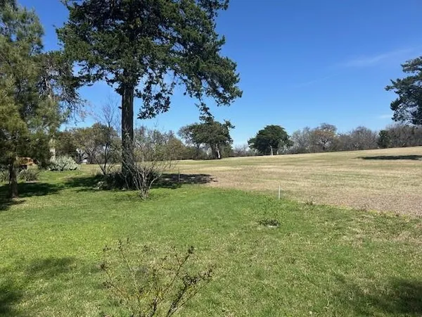 a view of a field with an trees
