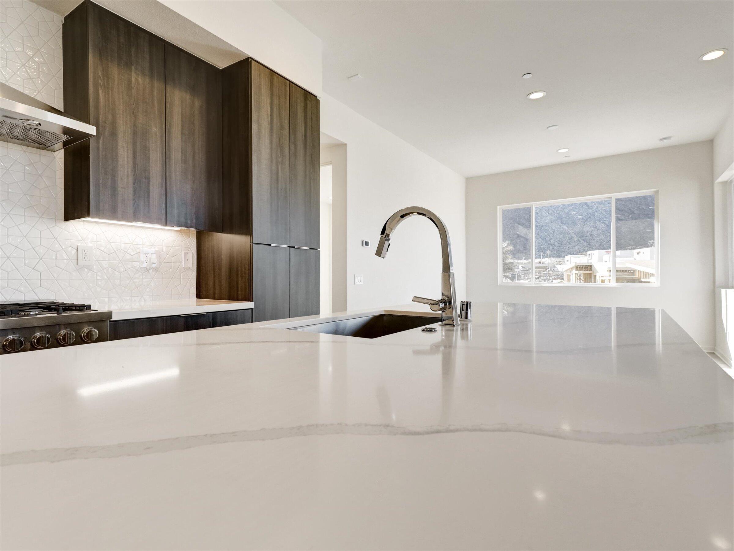 718 Obsidian Loop East, Unit 73 Palm Springs, CA 92264 - Photo 18 of 49 a close view of a faucet a sink and a refrigerator