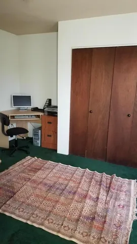a view of a bedroom with wooden floor and closet