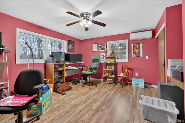 a view of a garage with storage