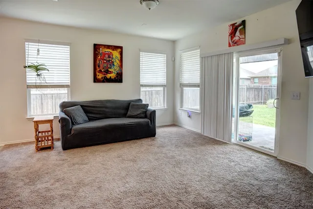 a view of a room with a window