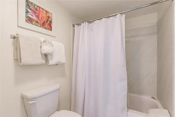 a white toilet sitting next to a shower curtain
