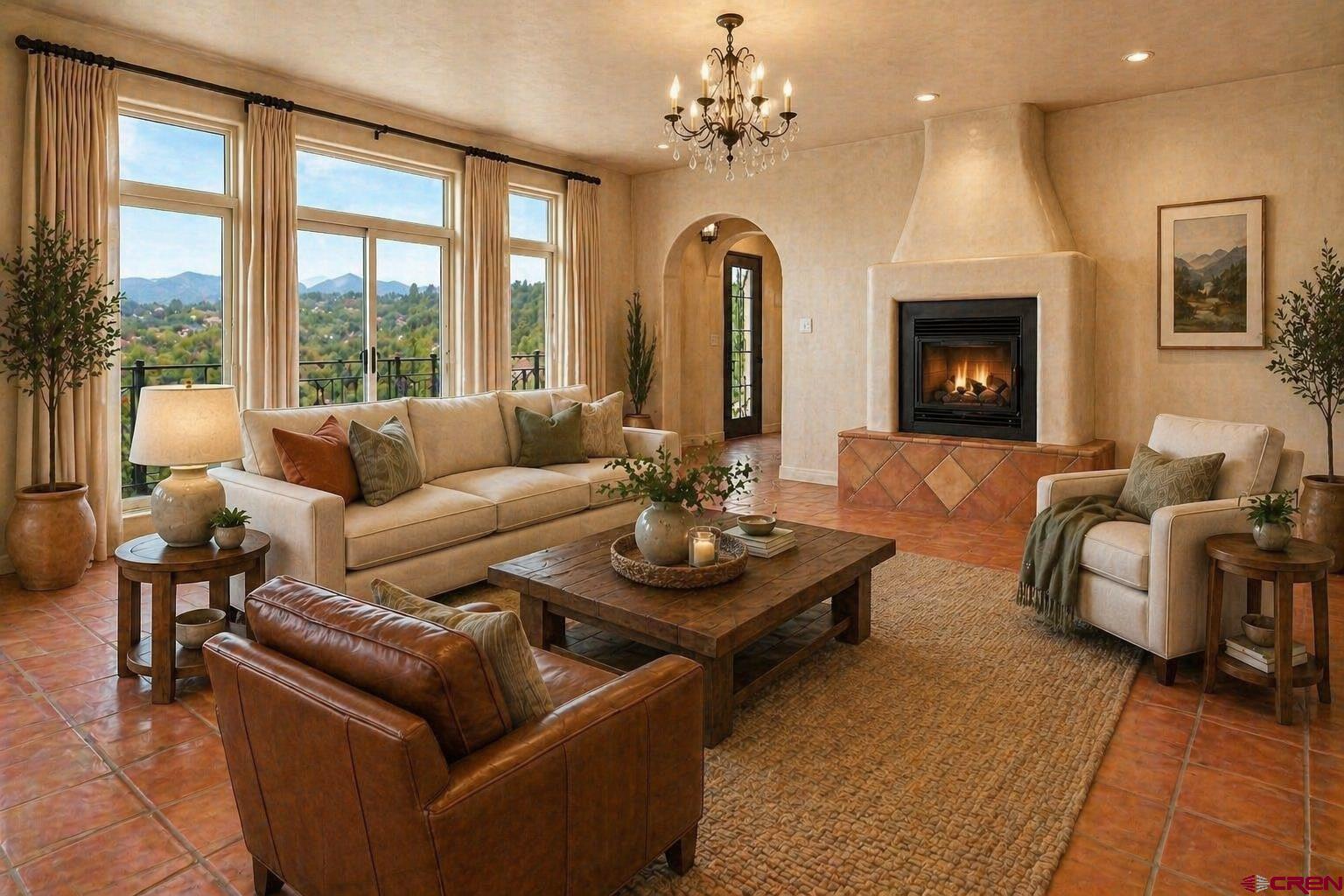 78300 Hunters Ridge Lane Crawford, CO 81415 - Photo 3 of 32 a living room with furniture chandelier and a fireplace
