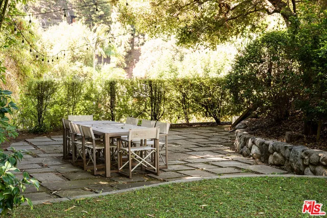 an outdoor space with seating