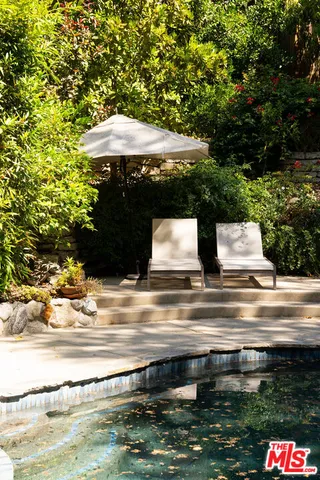 a view of backyard with swimming pool and outdoor space