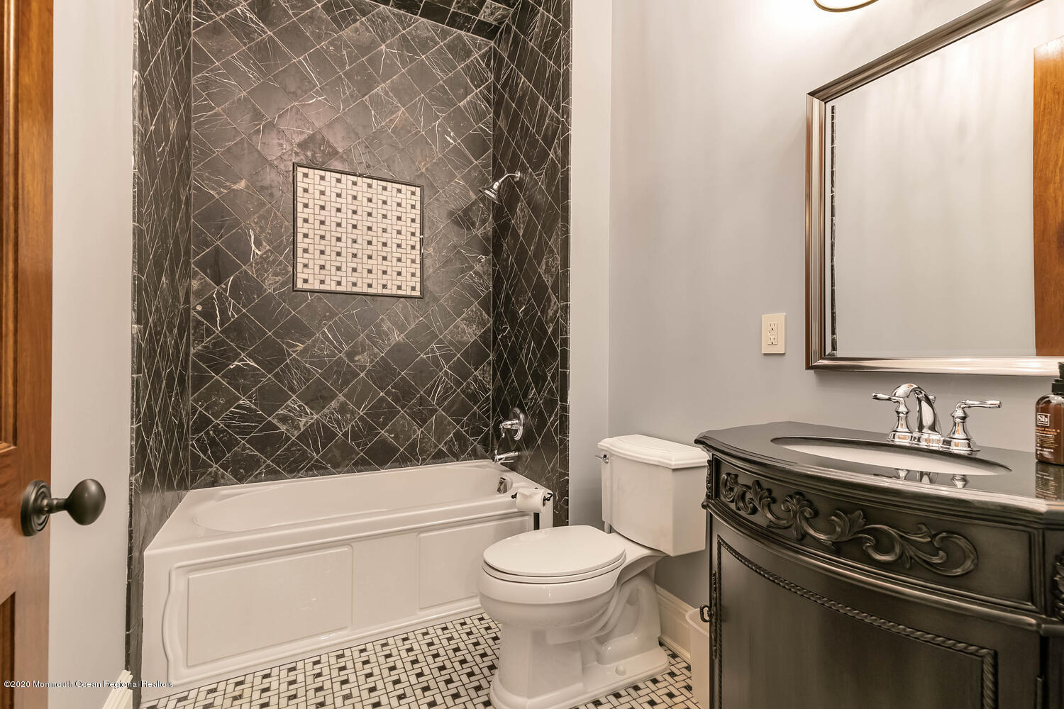 280 Portland Road Atlantic Highlands, NJ 07716 - Photo 9 of 74 a bathroom with a granite countertop toilet a sink and a bathtub