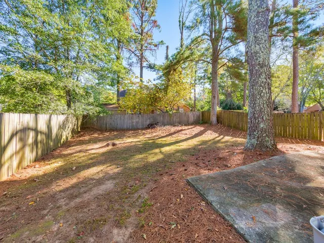 a view of a yard with tree s