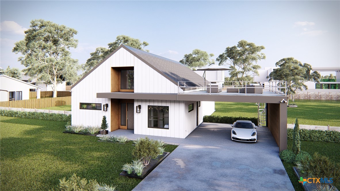 a house view with a garden space