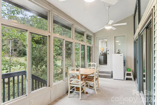 a view of a terrace with a garden