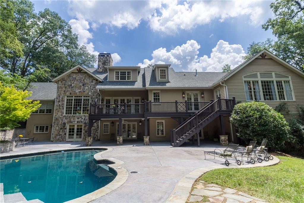 a front view of a house with patio