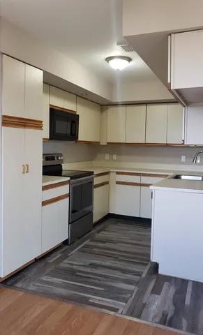 a kitchen with a sink cabinets and stainless steel appliances