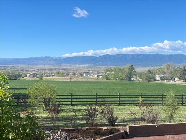 a view of a grassy field with an trees