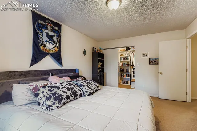 a bedroom with a large bed and a window