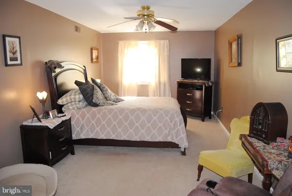 a bedroom with a bed and furniture
