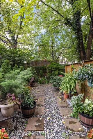 a view of a garden with potted plants
