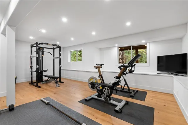 a view of a room with gym equipment