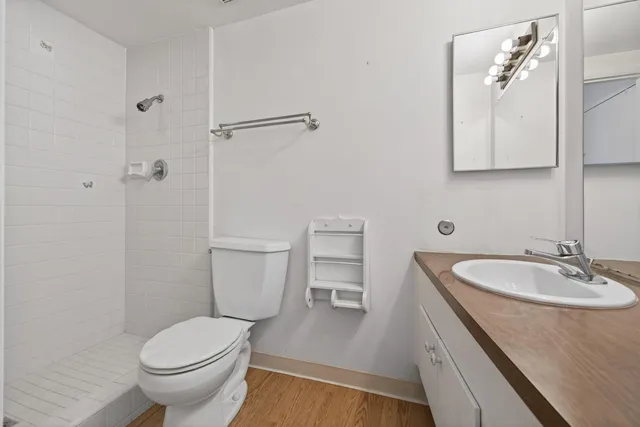 a bathroom with a sink a toilet and mirror