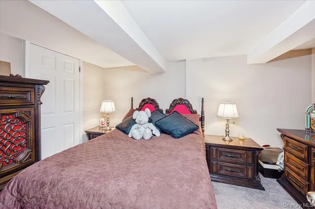 a bedroom with a bed and a closet