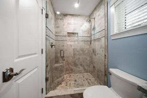 a view of a lake with a garden