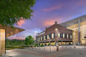 a front view of a building with street view