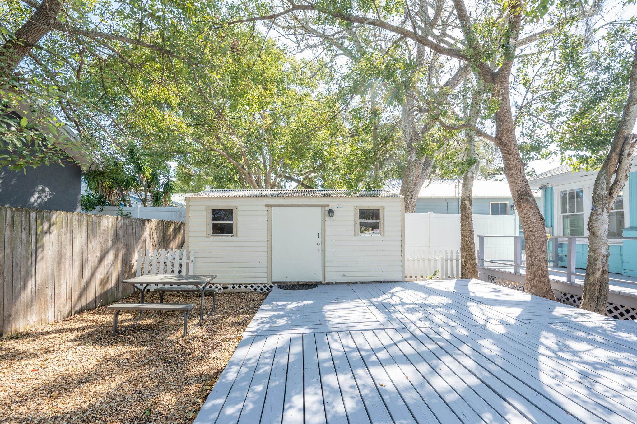 59 Lewis Boulevard St. Augustine, FL 32084 - Photo 33 of 75 Wooden deck featuring an outdoor structure and a fenced backyard