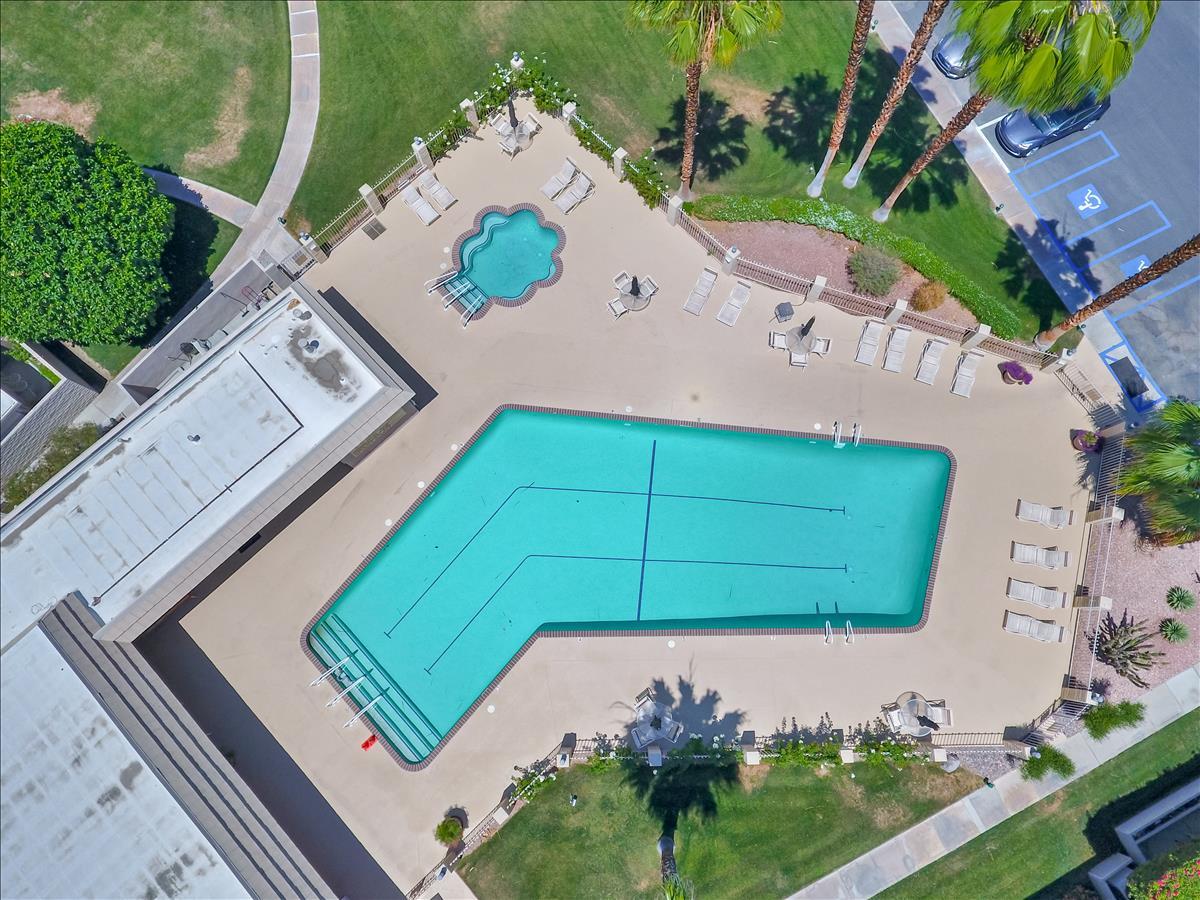 69850 Highway 111, Unit 23 Rancho Mirage, CA 92270 - Photo 36 of 50 DB DRONE Pool overhead