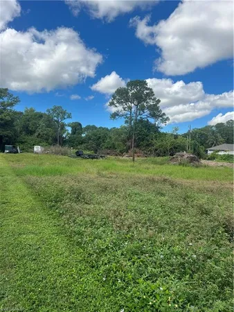 a view of a green field with clear sky
