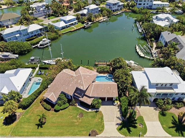 an aerial view of a house with outdoor space and lake view