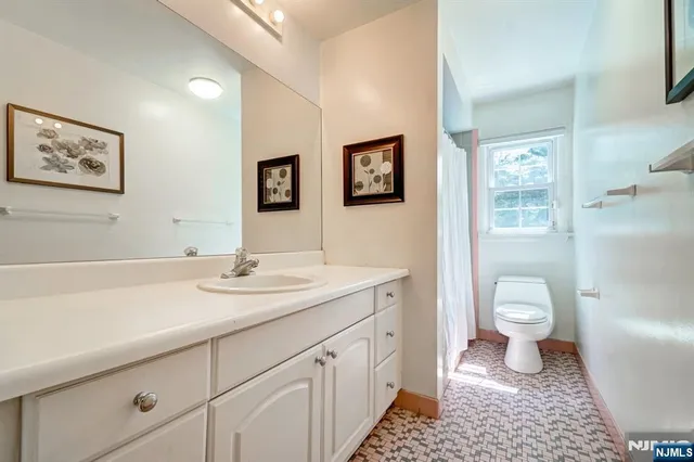 a bathroom with a sink a toilet a shower and a mirror