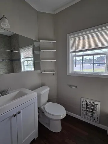 a white toilet sitting next to a bathroom sink