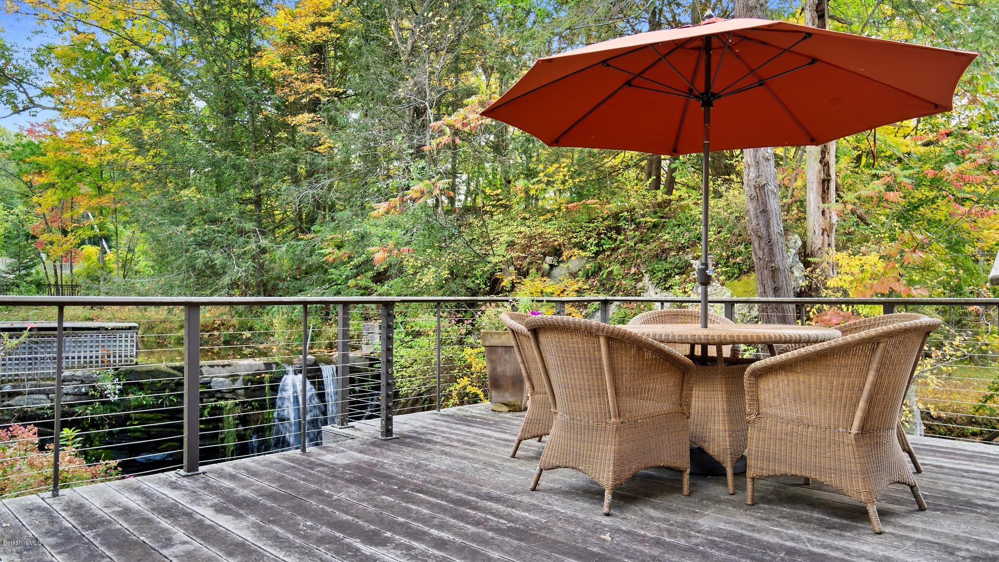 1204 Ashley Falls Road Sheffield, MA 01257 - Photo 44 of 55 a roof deck with a table and chairs under an umbrella