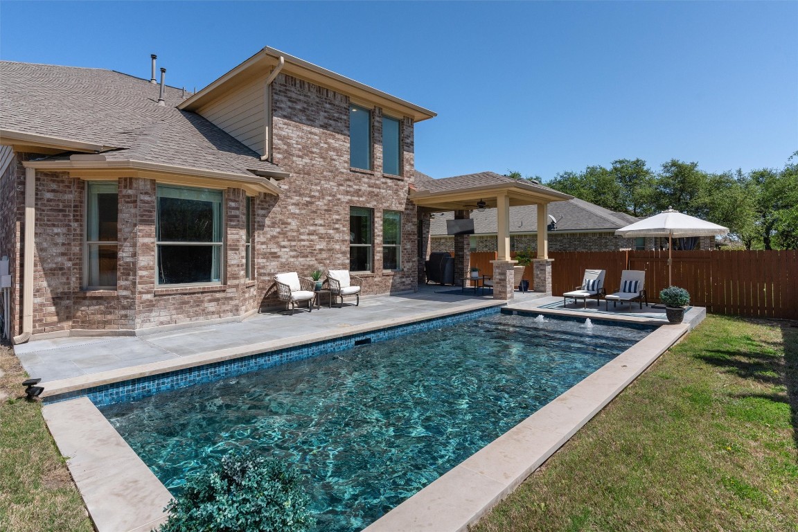 a front view of a house with patio