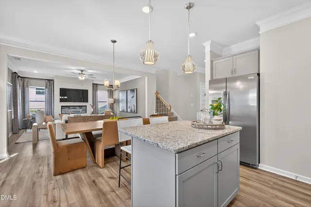 a view of center island of kitchen and living room
