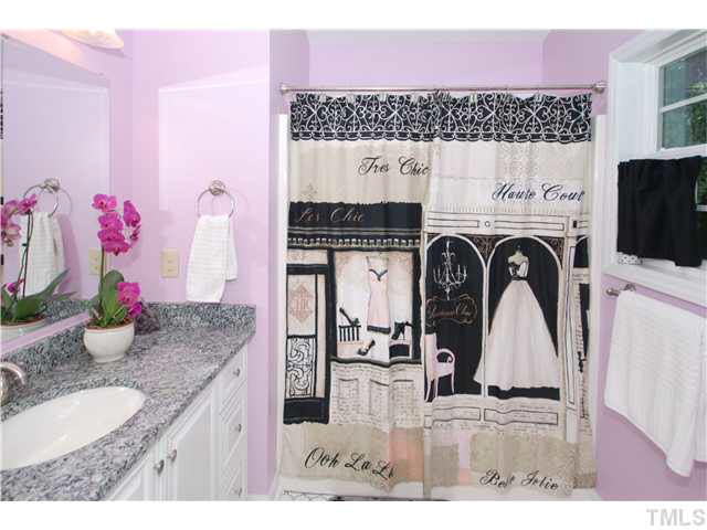 1072 Mills Street Raleigh, NC 27608 - Photo 16 of 25 a bathroom with a granite countertop sink a mirror and shower