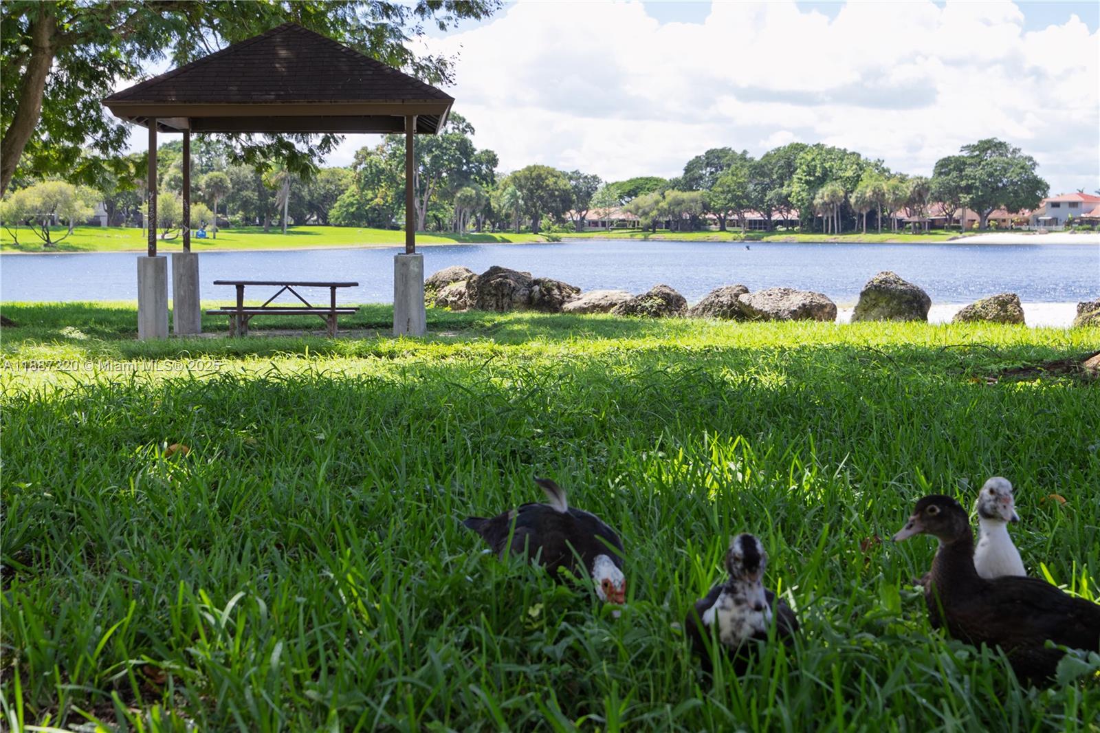 15365 Southwest 104th Terrace, Unit 2 Miami, FL 33196 - Photo 28 of 34 a view of a lake with a table and chairs under an umbrella