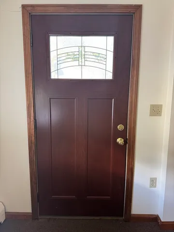 a bathroom with a window