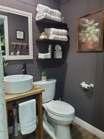 a bathroom with a toilet a sink and mirror