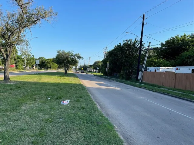 a view of a big yard with a large tree