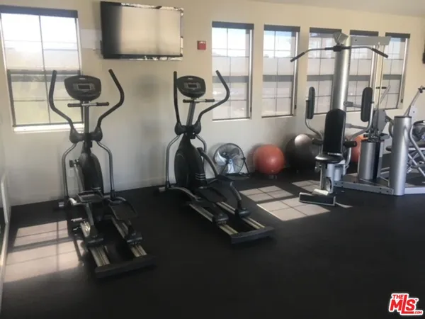 a room with gym equipment