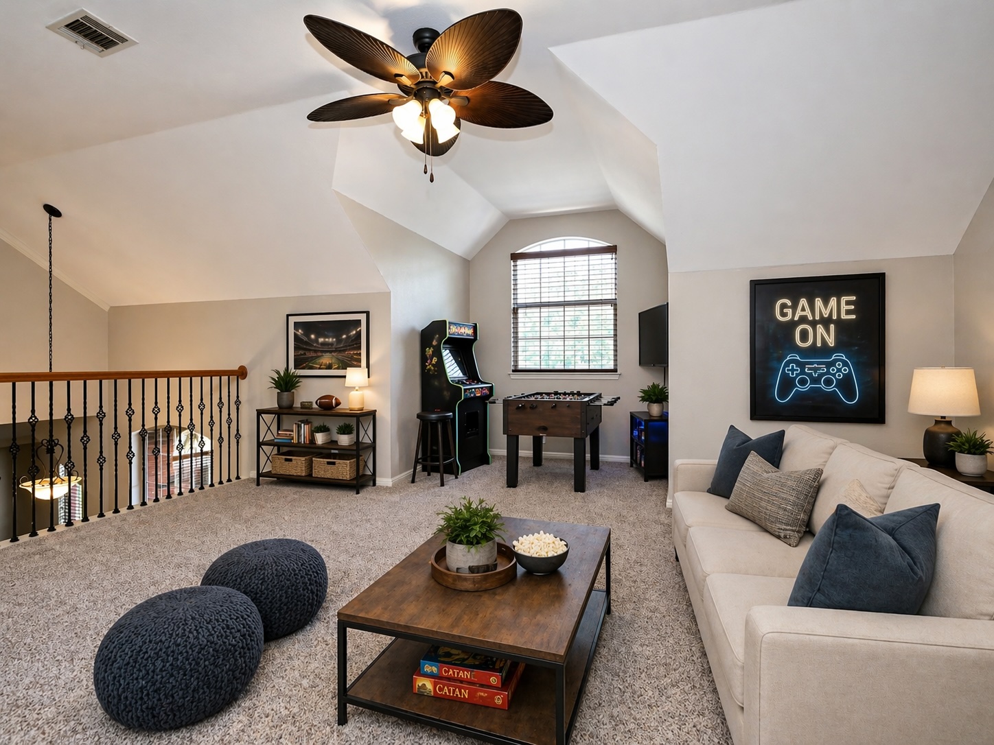 11017 Rio Vista Drive Austin, TX 78726 - Photo 21 of 38 Virtually-staged: Open loft area featuring vaulted ceilings and a ceiling fan