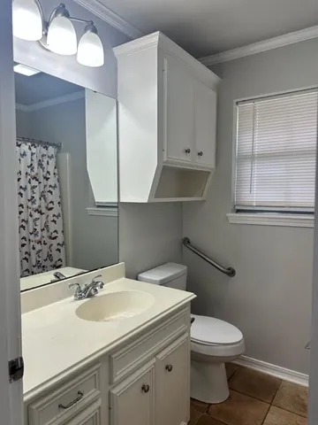 a bathroom with a sink a toilet and mirror