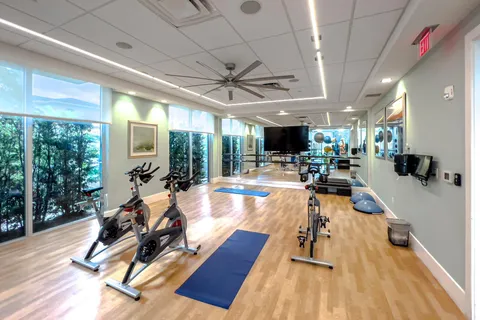 a view of a room with gym equipment