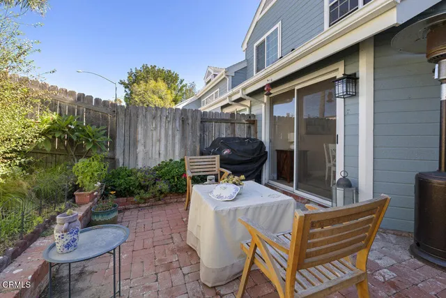 a view of backyard with furniture and plants