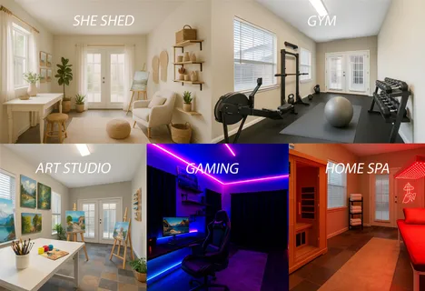 a workspace with furniture and a window