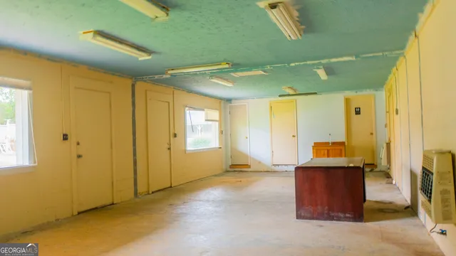 a front view of a building with street view