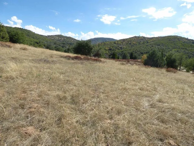 a view of a mountain range with trees in the background